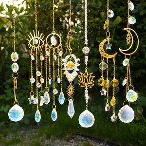 7-Piece Snow Lotus Crystal Sun Catcher Set, Wind Chime, Window Hanging Decor, Crystal Prism Decoration, Indoor Outdoor Garden Home Party Wedding Decor