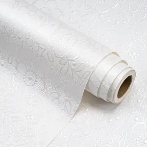 WRAPAHOLIC 3D Kraft Floral Wrapping Paper - Mini Roll - 17 inch x 16.5 feet - Elegant White Flower Wrapping Paper with Embossed for Valentines Day, Wedding, Bridal Shower, Birthday