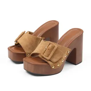 Womens Platform Chunky Heels Sandals Open Toe High Block Heeled Sandals Slip On Slides Mules for Party Dressy Shoes