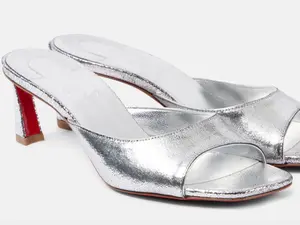 Christian Louboutin Condora Mule 55 Silver Backless Sandal Kitten Heel Pump