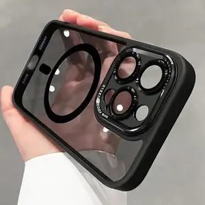 Luxury Magnetic Metal Lens Bumper Protection Case For iPhone 16 15 14 13 Pro Max 16 Plus Wireless Charge Hard Clear Cover