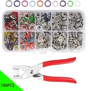 Shutter Button Kit 100 Pieces Set, Includes 9.5mm Snap Buttons & Pliers, Metal Snap Button Set with Tools, Five Claw Clip Tool Set, Metal Snap Fasteners, Sewing Accessories