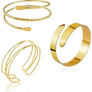 Gold Arm Cuff for Women Minimalist Upper Arm Cuff Bangle Adjustable Armband Thin Arm Bracelet Jewelry