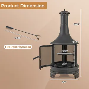 COSTWAY - 30 Inch Outdoor Fire Pit Chininea with Grill for Garden Backyard BBQ Bonfire Deck and Patio