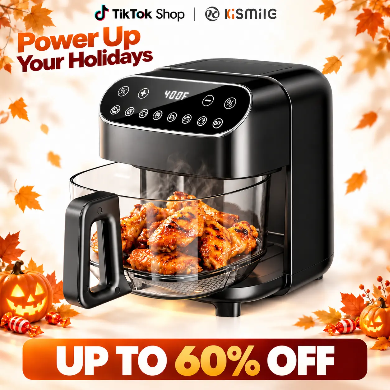 Kismile 5QT Glass Air Fryer, 1550W High-Power Air Fryer with 360° Visible Borosilicate Glass Basket, 8 Cooking Modes, Flip Reminder & Auto-Pause, PTFE & PFSA-Free, Dishwasher Safe, Digital Touch Control, 304 Stainless Steel Rack,sohochic,techvibes