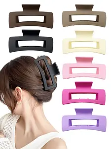 4pcs Women's Fashion Hair, Solid Color Large Square Hair Claws, Flat Claw Clips, Suitable for People with High Hair Volume, Afternoon Tea, Daily Work, Holiday Gifts, Daily Casual Hair Accessories