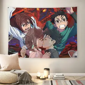 Dandadan Anime Wall Flag, Momo & Okarun Print, Mid-century Modern Black Flash Manga Style, Shonen Anime Aesthetic, For Adult Fans, Anime Fan Decor, Living Room, Bedroom, Epic Art Tapestry