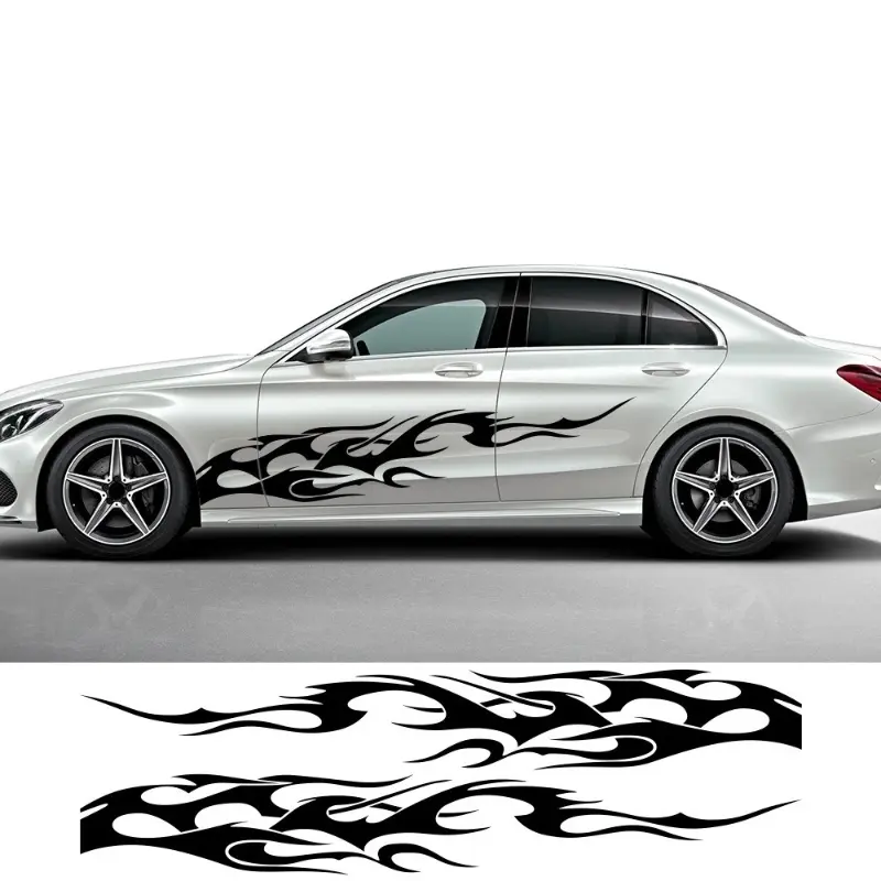 2pcs/1pair Flame Graphics Car Stickers Waterproof Self-adhesive Vinyl Decals, Suitable for Auto Side Body, Door, Refit Car Styling Decor, Vehicle Exterior Decoration, Car Vehicle Decoration