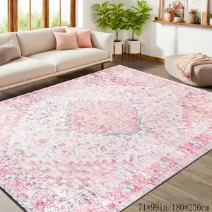 Velvet + Pointed Base 1PC Pink Floral Pattern Carpet, Modern Minimalist Floral Fashion Carpet for Indoor/Outdoor Decoration, Machine Washable Rectangular Living Room Rug, Floral Area Rug, Suitable for Home, Office, Bedroom, Hotel Rug