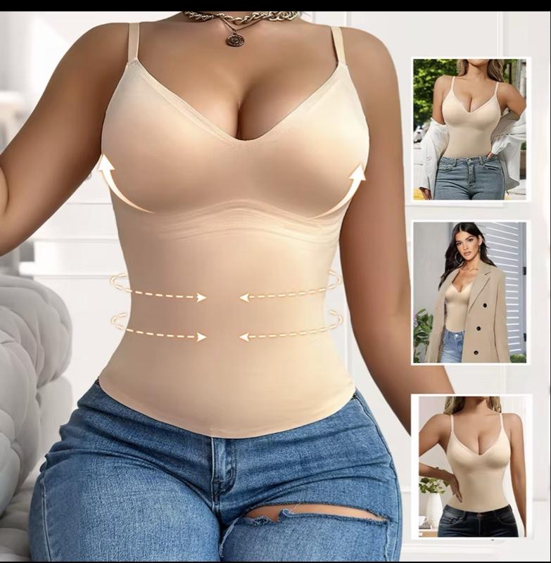 Women's V-Neck Camisole Top with Tummy Control Slimming Waist Cincher No Padding Knit Fabric Poly Womenswear