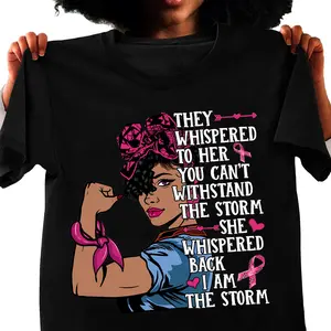 In October We wear Pink Black Afro Breast Cancer Fighter Shirt, Full Sizes, Full Colors Option Cotton Top