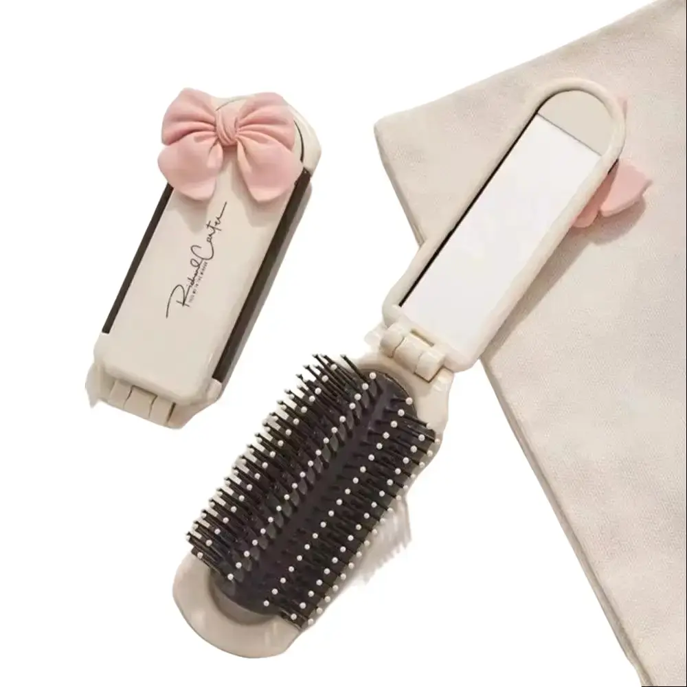 Mini Foldable Hairbrush for Women - Portable Travel Comb with Mirror, Anti-Static Scalp Massage Brush for Gym, School, Work, Messenger Bag Storage & Gifting (White), Gifts, Travel Size, On-The-Go, Soft Bristle, Office, Collapsible, Foldable Comb