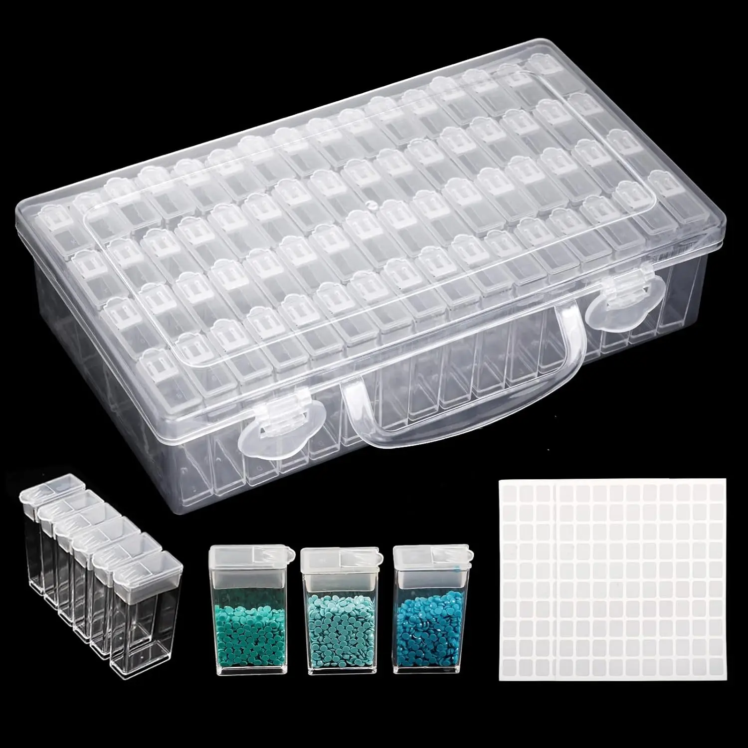 64 Grid  Painting Storage Containers  Art Accessories Tool Box Craft Storage with Adjustable Dividers for Beads, Art DIY, Crafts, , Plastic Organizer with Label Stickers