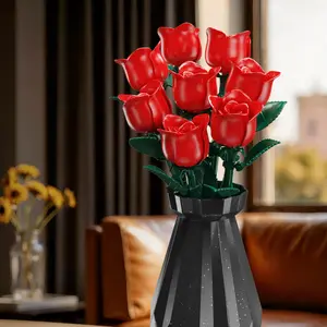 Red Rose DIY Vintage Blossom Forever,Vintage Blossom Forever Building Blocks Set, DIY Artificial Rose Bouquet with 6 Color Options, Creative Desk Decor Toy for Kids & Adults, Valentine's Day Anniversary Gift,Christmas,Black Friday,Mother day,Memorial day