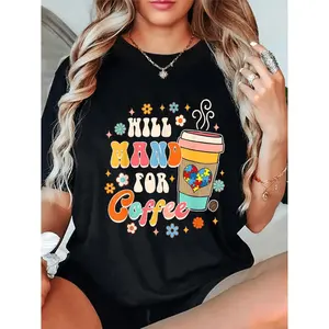Plus Size Coffee Lover Graphic TShirt with Playful Design Soft Breathable Casual Gift for Teachers and Coffee Enthusiasts