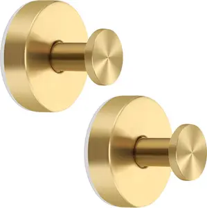 Gold Suction Cup Hooks for Shower Stainless Steel, Gold Suction Hooks for Shower Wall Hangs 15lbs, Bathroom, Kitchen, Glass Door, Mirror, Tile, Loofah, Towel, Coat, Bath Robe, Brushed Gold 2 Pack