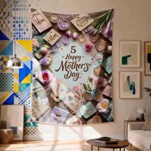 2D Flat, 1pc Vertical Happy Mothers Day Tapestry Wall Hanging - Suitable for Bedroom, Living Room & Dorm Decor, Free Hanging Clips with HD Digital Print Gift for Mom, Decoration, Polyester Fabric Poster, 2D Flat