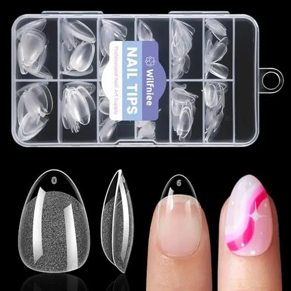 Extra Short Almond Nail Tips: 240Pcs Small Almond Clear Gel Fake Nail Tips | 12 Sizes Full Cover Tips for Nail Extension, Clear Press on Nails for Women Girls Home DIY Salon, Pre-filed Half Matte Finish