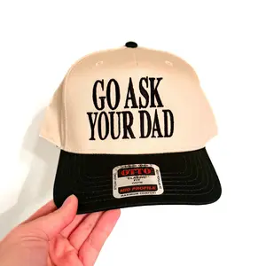 Go Ask Your Dad Funny Trucker Hat – Sarcastic Snapback Cap for Men Women, Embroidered Two Tone Baseball Hat, Adjustable Casual Streetwear