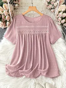 Women's Summer Casual Loose-Fitting Short Sleeve Top, European & American Style Big Size Blouse, Comfortable Daily Wear, Womenswear