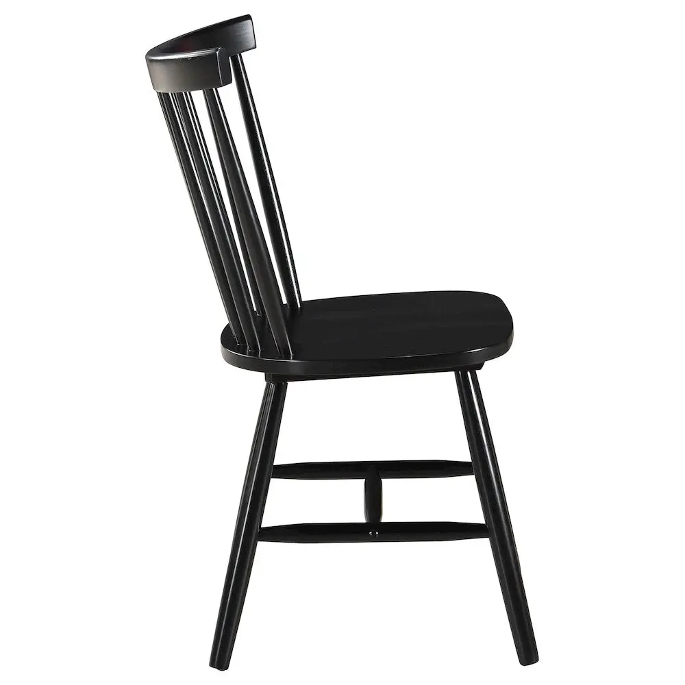 Hollyoak Windsor Wood Traditional Flared Dining Side Chairs (Set of 2) - Fixed Back, Crisp Black Finish, Indoor Kitchen Furniture Chairs