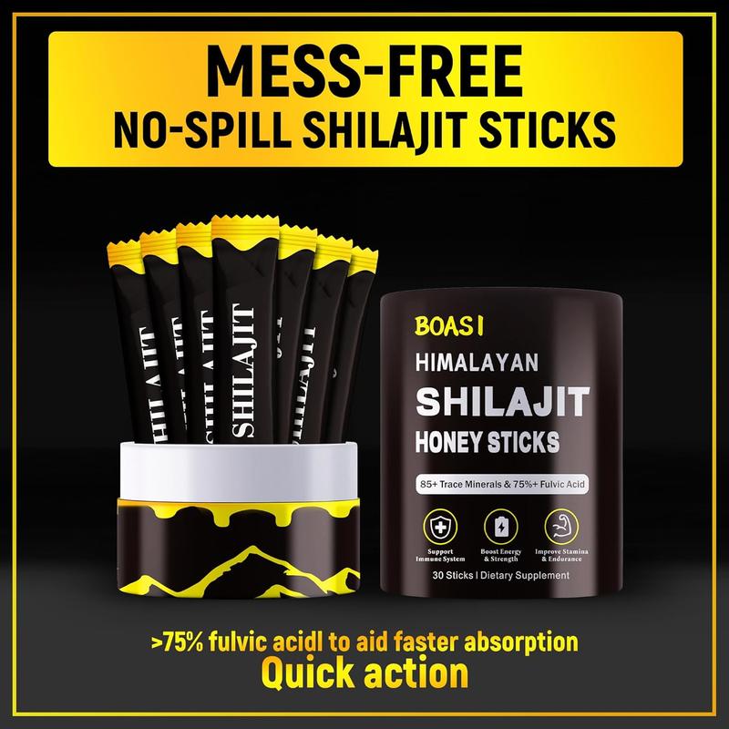 Shilajit Honey Sticks with Organic Saffron,85+Trace Minerals,75%+ Fulvic Acid,Enhance Cognitive Functions Boost Energy&Strength,30PCS