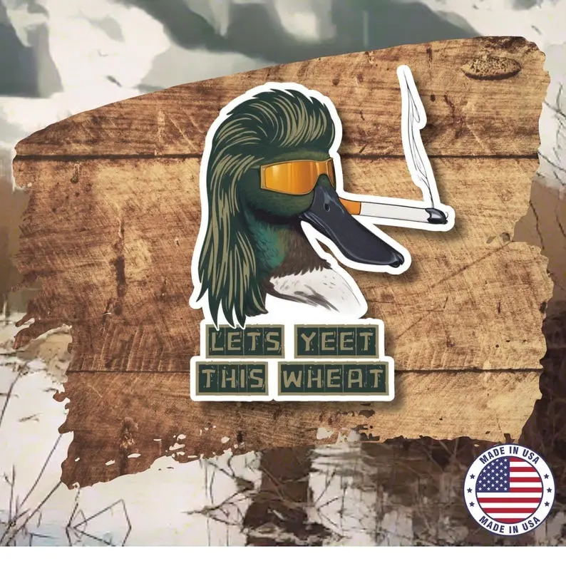 Northern Shoveler Drake Mullet Sticker, Funny Duck Hunting Decal With “Let’s Yeet This Wheat” Quote, Waterproof Vinyl For Hunters, Use On Truck, Cooler, Bottle, Laptop, Waterfowl Gear