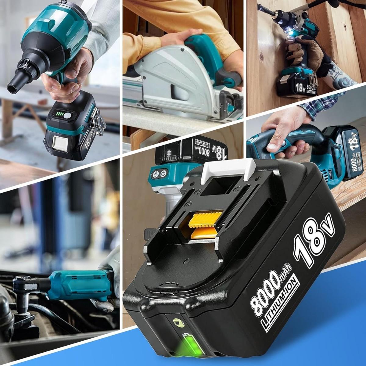 2Pack 8.0Ah Lithium-ion Replacement for Makita 18V Battery and Rapid Dual Charging Port Charger Compatible with Makita Battery 18V BL1815 BL1830 BL1840 BL1850 BL1860