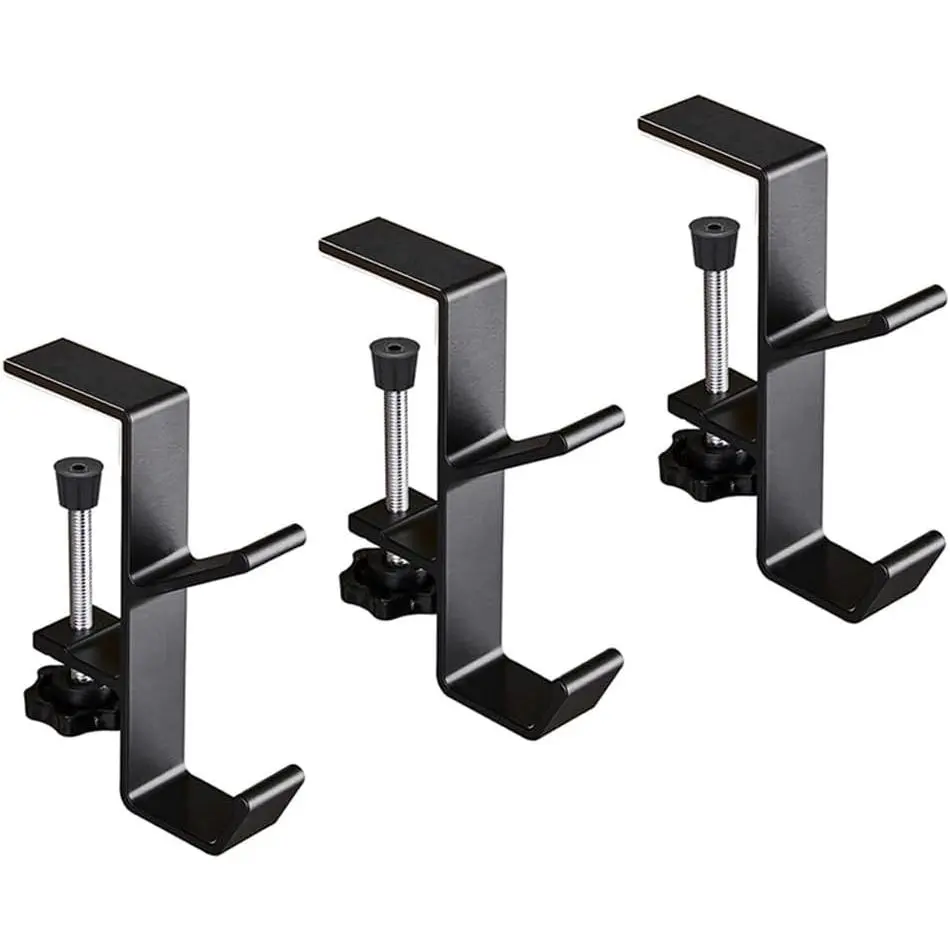 Metal Headphone Hook 3 Count with Double Hooks, Portable Desk Mount Headphones Holder, Non-Slip Adjustable, Black