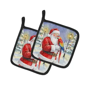 Carolines Treasures FNT1217PTHD 7.5 x 7.5 in. Scarlet Macaw with Santa Claus Pot Holders, Pack of 2