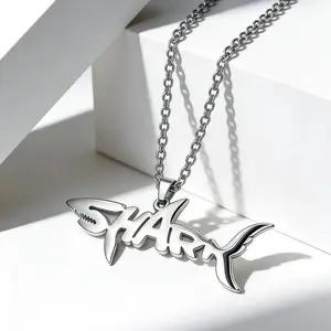 New stylish and unique stainless steel shark-shaped pendant necklace, versatile accessory for trendy sweaters and hoodies name Gradient Diamond Bead Rosary