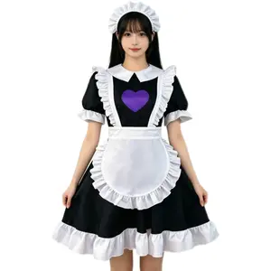 Jax Purple Heart Black Maid Dress Cosplay Costume Set with Headband Gloves Pinafore Socks for Comic Con