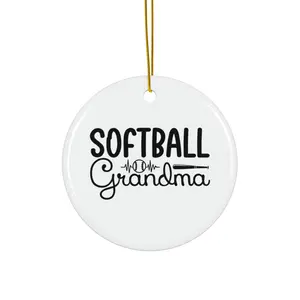SOFTBALL GRANDMA ORNAMENT, CHRISTMAS DECORATIONS, 3 INCHES CIRCLE ORNAMENT, CERAMIC ORNAMENT