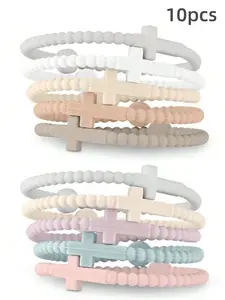 10pcs Thin Cross Silicone Bracelet, Cute Hand Strap, New Fashion Stackable Bracelets, Accessories Gifts, Women & Men Jewelry
