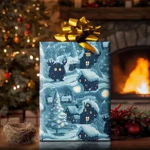 Kawaii Krampus Christmas Wrapping Paper, Cute Gothic Gift Wrap for Unique Holiday Presents