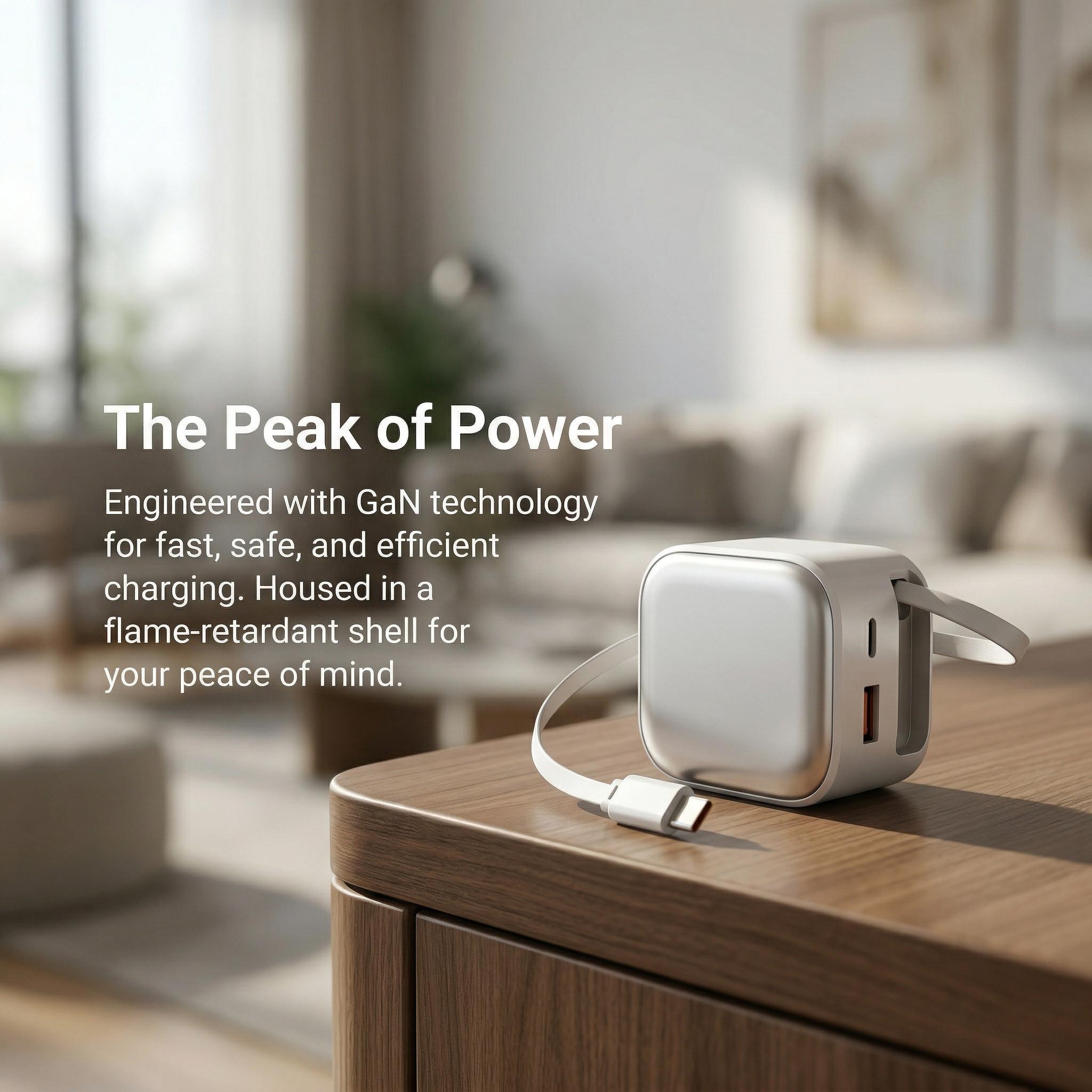 Retractable Gan Wall Charger Plug, usb c cable,Fast Charging forDual-Device Simultaneous Charging, Compact Device, Wireless Earphones, Bluetooth Speaker, Headphones, Mobile Phone, Travel, Lightening-MM