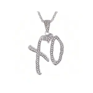Unisex Fashionable Rhinestone Decorated XO-Shape Cubic Zirconia-Inlaid Chain Necklace, Silver Zinc Alloy Iron Link Chain for Couples' Daily & Casual Wear