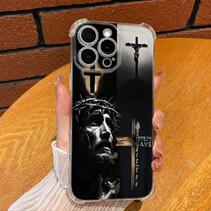 Holy Cross Jesus Redemption Pattern Smartphone Case for iPhone16 Girls 15/14/13/12/11 Light Luxury Xs Bare Metal Feel Pro Ultra-thin Max Plus Silicone Soft Drop-proof Shockproof Protection Boys Screen Protector Case 30X-L0382
