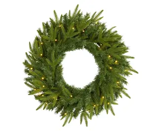 Nearly Natural 24" Long Pine Christmas Wreath with 35 Lights