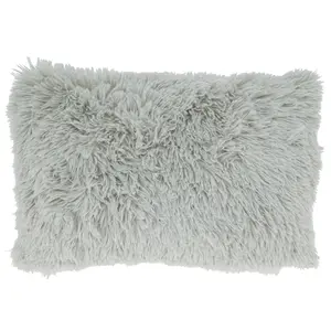 Saro  12 x 20 in. Classic Fax Fur Oblong Throw Pillow with Poly Filling, Fog
