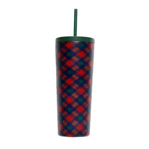 ESWB by Tinx Plaid 24 oz Tumbler Cup | Lead & BPA Free | Double Wall Insulation | Cupholder Friendly | Scratch Resistant