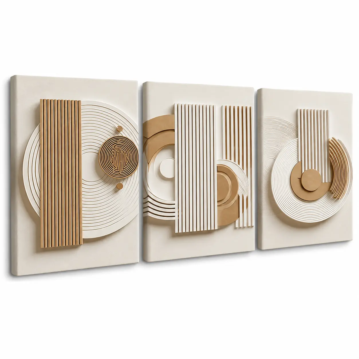 3-Piece Wabi-Sabi Geometric Canvas Wall Art, Neutral Abstract Framed Prints, Modern Minimalist Home Decor for Living Room, Bedroom & Office  ,   printed posters  ,   ideal gift set  ,    Canvas Decor  ,   3-count   wooden frame canvas