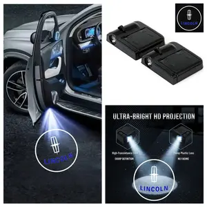 4PCS Lincoln Logo Car Door Welcome Light, Projection & Atmosphere Lamp, No-Drill Stick-On Easy Installation, Fit for Navigator/Continental/MKZ/Nautilus/Aviator