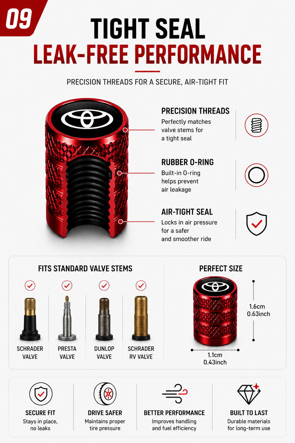 5Pcs Premium Universal Tire Valve Stem Caps with Logo, Leakproof Corrosion Resistant Wheel Air Valve Dust Covers, Easy Install Waterproof Dustproof Tire Valve Protectors Fit for Most Car Truck SUV Sedan Pickup Auto Exterior Accessories