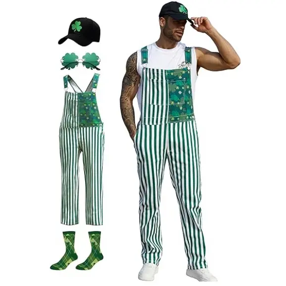 Yuanbang St Patrick's Day Overalls Sets for Men Green Sunglasses