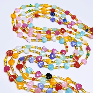 The Rainbow Rainbow Waistbeads Tie on Women's Adornment Body Accessory for Daily Wear with Colorful Beads. Pink, Blue, Multicolor.