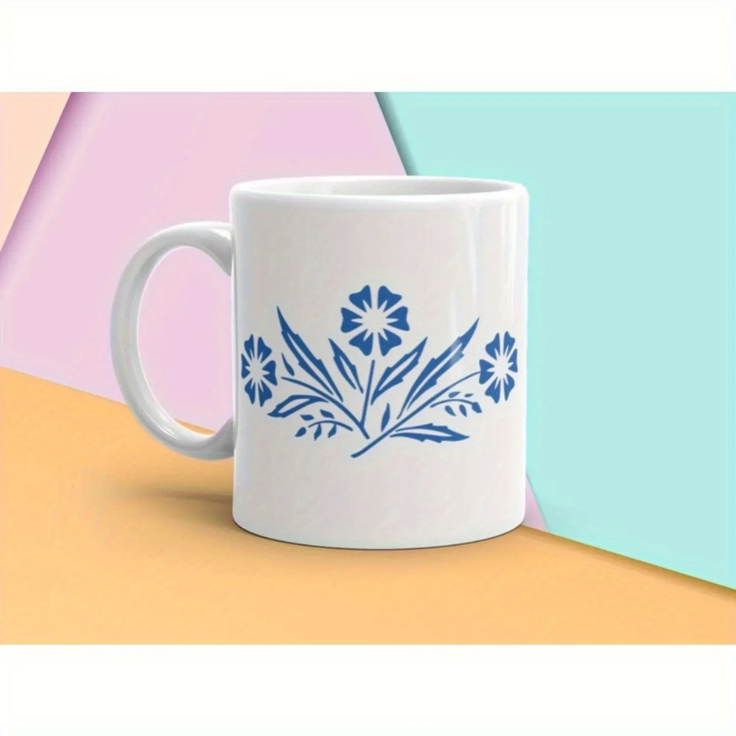 11oz Ceramic Vintage Corningware Blue Cornflower Reproduction Coffee Mug - Blue Flower Casserole Dish Pattern, Mom's Vintage Kitchen Beverage Cup, Washable Drinkware, Ideal Thanksgiving & Christmas Gifts for Family & Friends