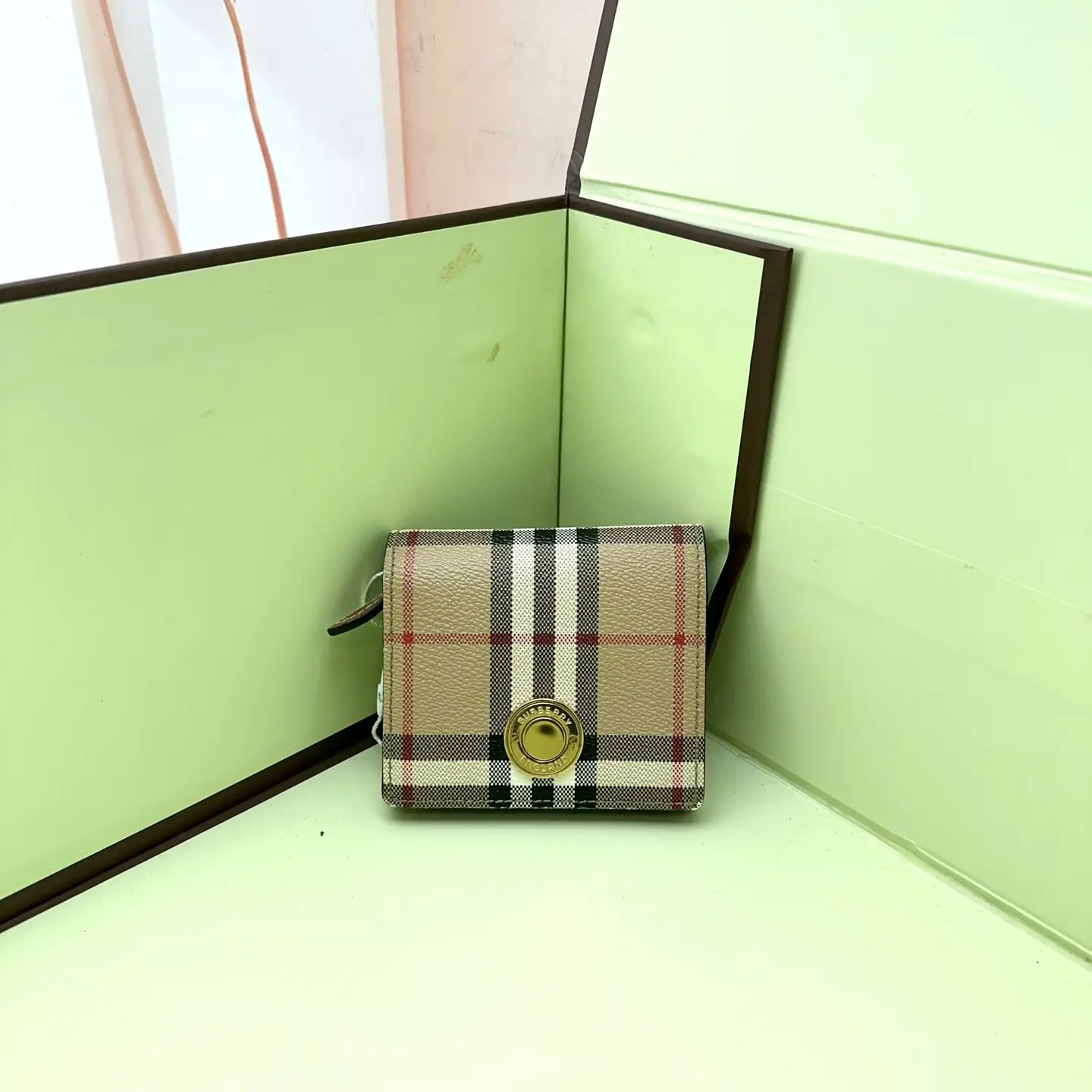 Pre-owned BURBERRY Beige Check Canvas Round Clasp Small Wallet 0728 raye 21961495