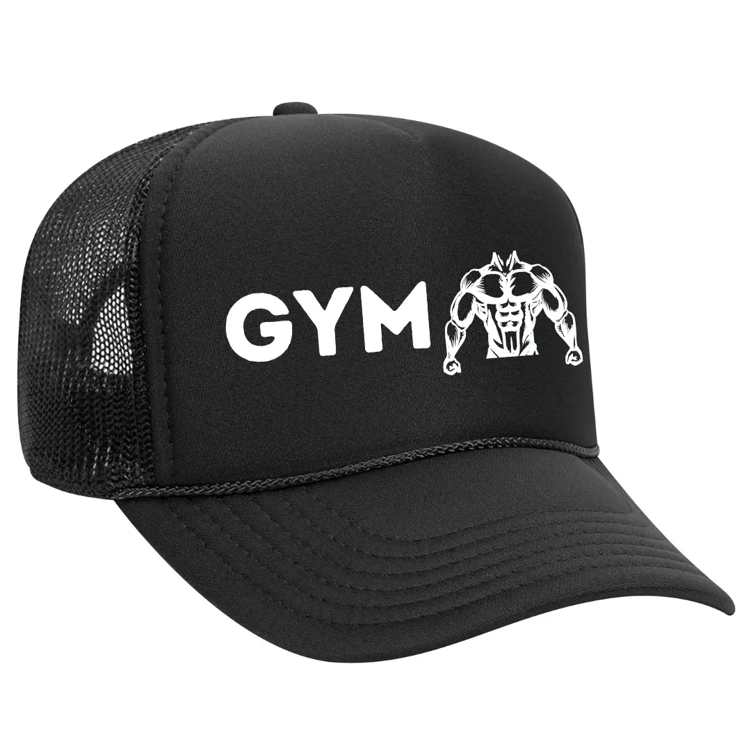 Unisex Solid Black Mesh-Back Gym Trucker Hat for Adults - Durable, Comfortable, Breathable Design, Cooling, Sweat-Absorbing, Built-in Anti-Slip Sweatband, Ideal for Workout, Running, Biking