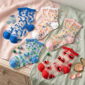 Women's 5 Pairs Sheer Mesh Crew Socks - Transparent See Through Tulle Socks Comfortable Breathable Invisible Socks Perfect for Daily Wear Casual Fashion with Sneakers Flats Shoes Lightweight Soft Fabric Essential Clothing